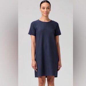 Eileen fisher Washable Stretch Crepe Jewel Neck Dress navy blue, SIZE XS